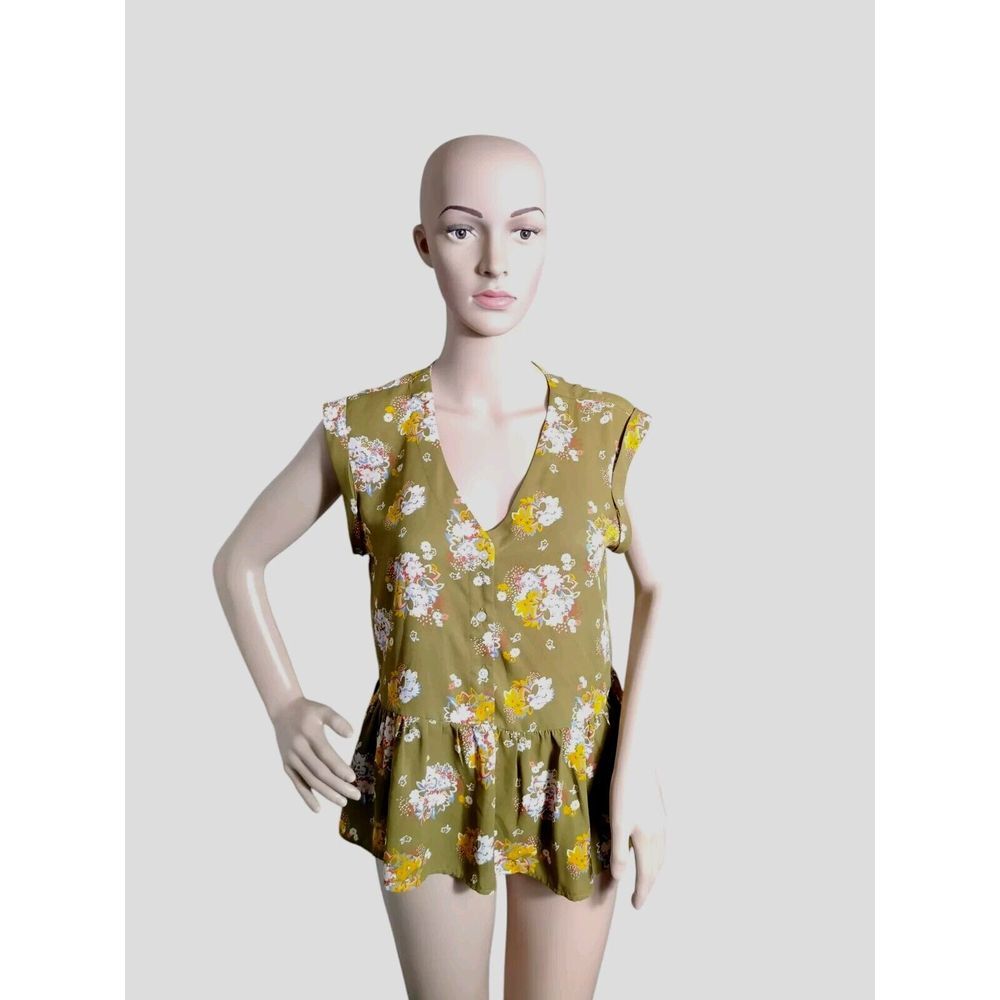 Loft Outlet Blouse Women's Small Green Floral Bloomcore Feminine Sleeveless‎